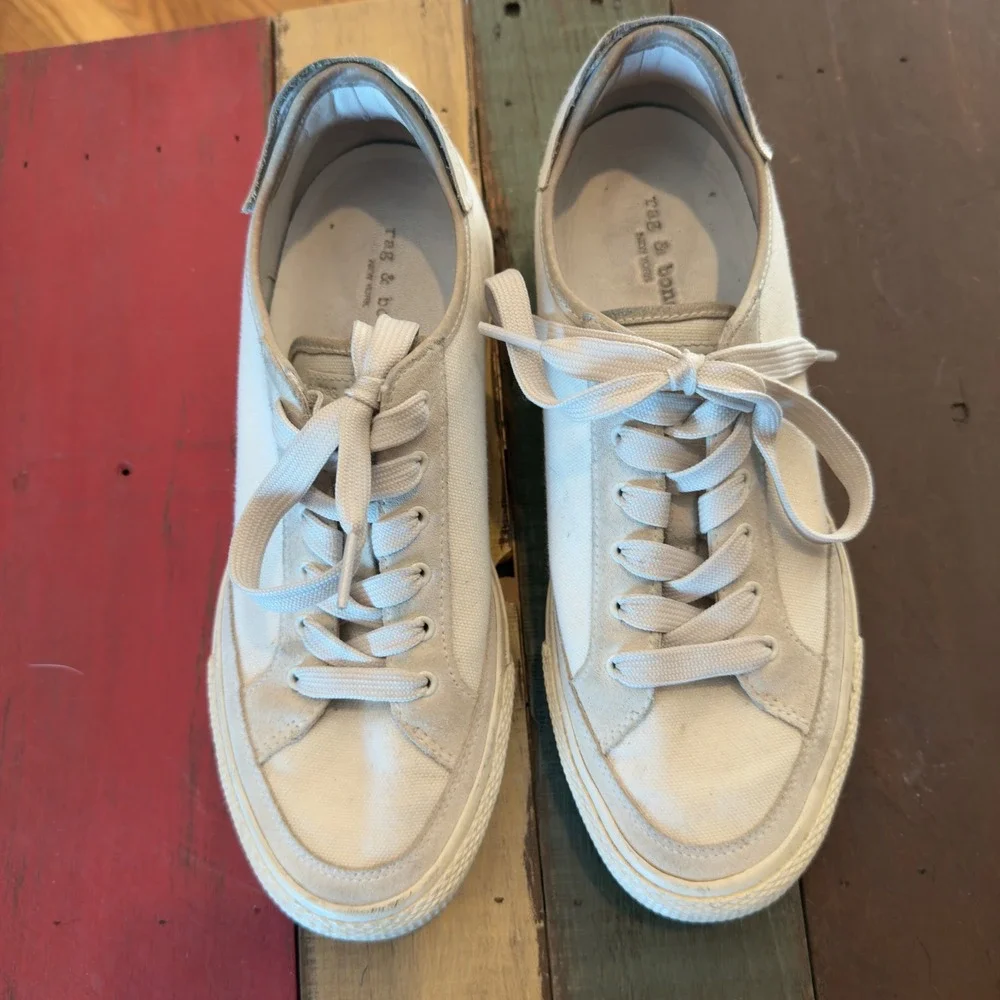 Rag & Bone Cream Canvas‎ Suede Low Top Sneakers Womens 38 Ivory Platform Shoes